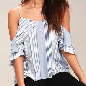 Striped flutter sleeve off the shoulder top